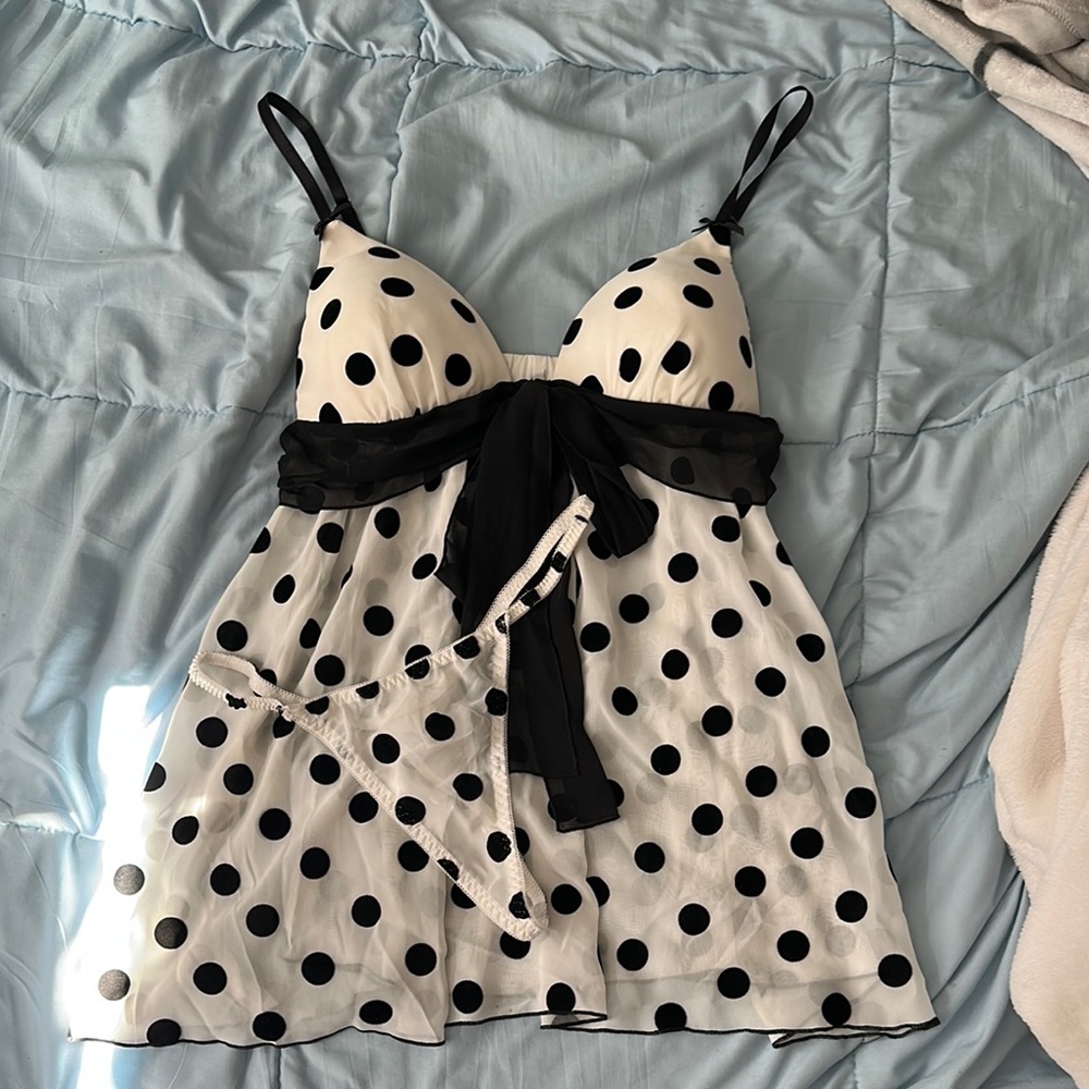 Cato polka dot lingerie top with matching thong set size medium